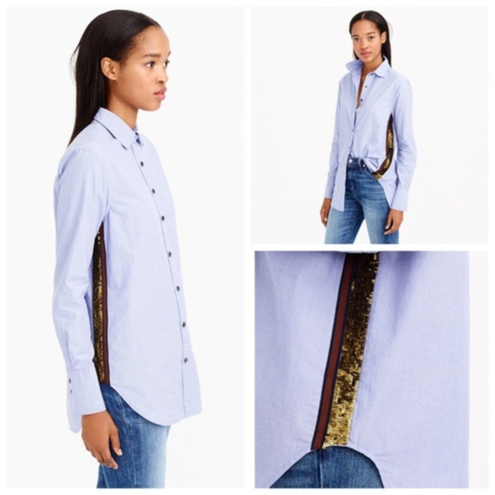 J Crew | 16 Sequin side-stripe shirt in blue